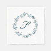 Monogram Blauwgroen Blue Wreath Classic Script Wed Servet (Voorkant)