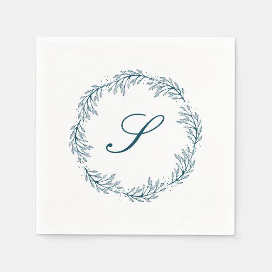 Monogram Blauwgroen Blue Wreath Classic Script Wed Servet (Voorkant)
