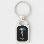 Monogram Blauwgroen Caduceus Sleutelhanger (Voorkant)