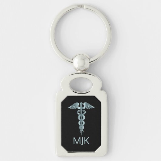 Monogram Blauwgroen Caduceus Sleutelhanger (Voorkant)
