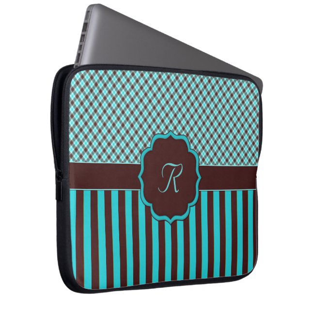 Monogram Blauwgroen-Choc laptophoes van 15 inch (T Laptop Sleeve (Voorkant Rechts)