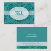 Monogram, blauwgroen damast mollig kaart visitekaartje (Voorkant / Achterkant)