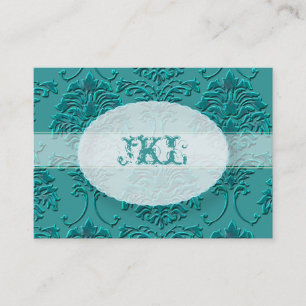 Monogram, blauwgroen damast mollig kaart visitekaartje