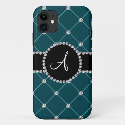 Monogram blauwgroen, donkere wolkendiamanten Case-Mate iPhone case (Achterkant)