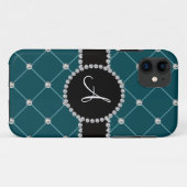 Monogram blauwgroen, donkere wolkendiamanten Case-Mate iPhone case (Achterkant (horizontaal))
