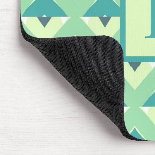 Monogram blauwgroen en blauw Geometrisch Patroon Muismat (Hoek)