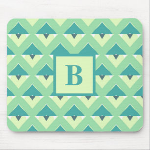 Monogram blauwgroen en blauw Geometrisch Patroon Muismat
