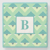 Monogram blauwgroen en blauw Geometrisch Patroon Stenen Onderzetter (Voorkant)