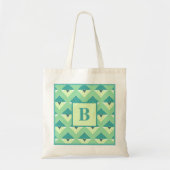 Monogram blauwgroen en blauw Geometrisch Patroon Tote Bag (Voorkant)