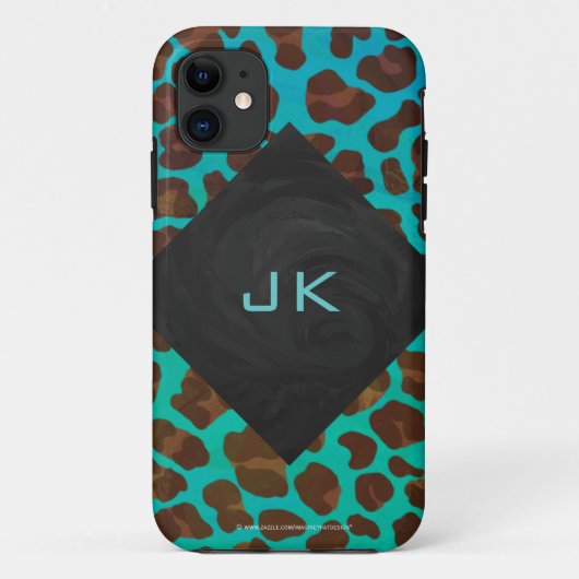 Monogram Blauwgroen en bruine luipaard Case-Mate iPhone Case (Achterkant)