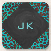 Monogram Blauwgroen en bruine luipaard Drankjes Onderzetter (Voorkant)