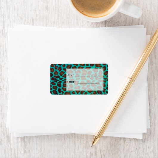 Monogram Blauwgroen en bruine luipaard Etiket (Insitu)