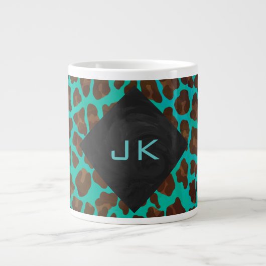 Monogram Blauwgroen en bruine luipaard Grote Koffiekop (Voorkant)