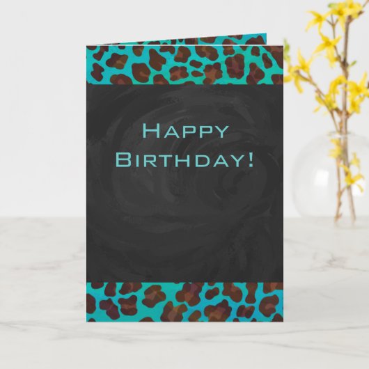 Monogram Blauwgroen en bruine luipaard Kaart (Gele Bloem)
