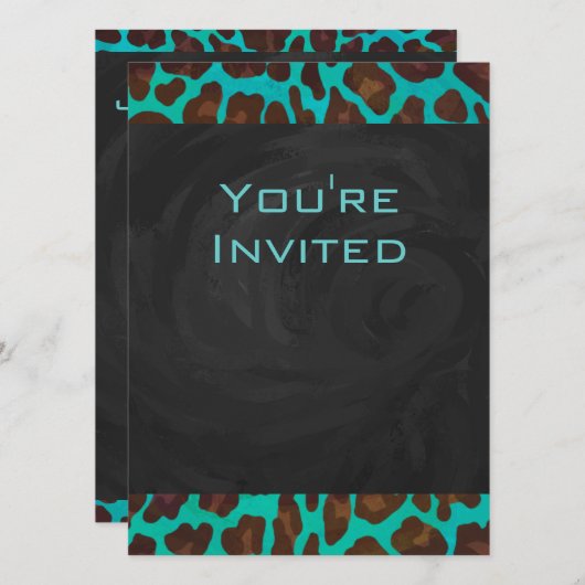 Monogram Blauwgroen en bruine luipaard Kaart (Voorkant / Achterkant)