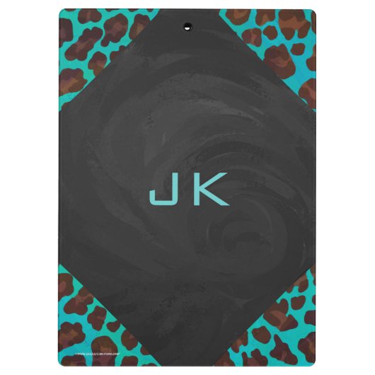 Monogram Blauwgroen en bruine luipaard Klembord (Achterkant)