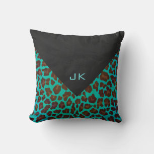 Monogram Blauwgroen en bruine luipaard Kussen