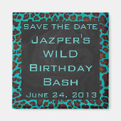 Monogram Blauwgroen en bruine luipaard Magneet (Voorkant)