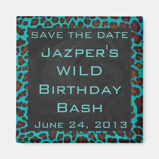 Monogram Blauwgroen en bruine luipaard Magneet (Voorkant)