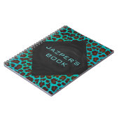 Monogram Blauwgroen en bruine luipaard Notitieboek (Linkerzijde)