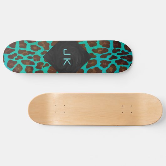 Monogram Blauwgroen en bruine luipaard Skateboard (Horizontaal)