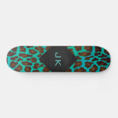 Monogram Blauwgroen en bruine luipaard Skateboard (Horizontaal)