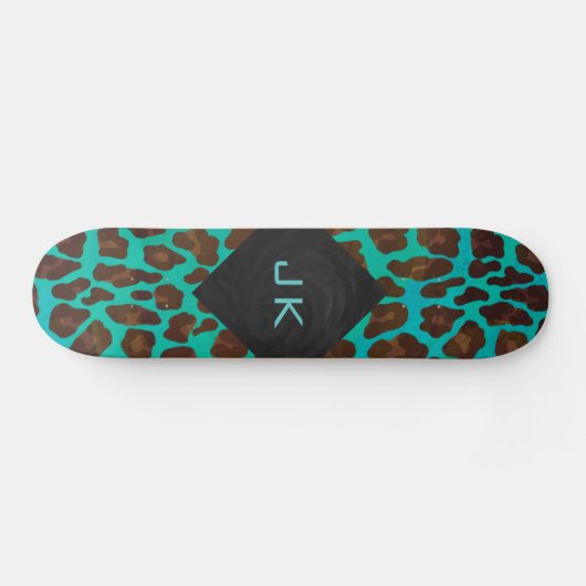Monogram Blauwgroen en bruine luipaard Skateboard (Horizontaal)