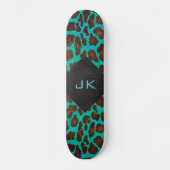 Monogram Blauwgroen en bruine luipaard Skateboard (Voorkant)