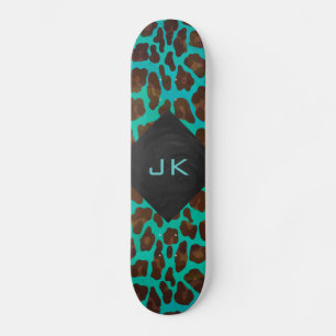 Monogram Blauwgroen en bruine luipaard Skateboard