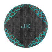 Monogram Blauwgroen en bruine luipaard Snijplank (Voorkant)