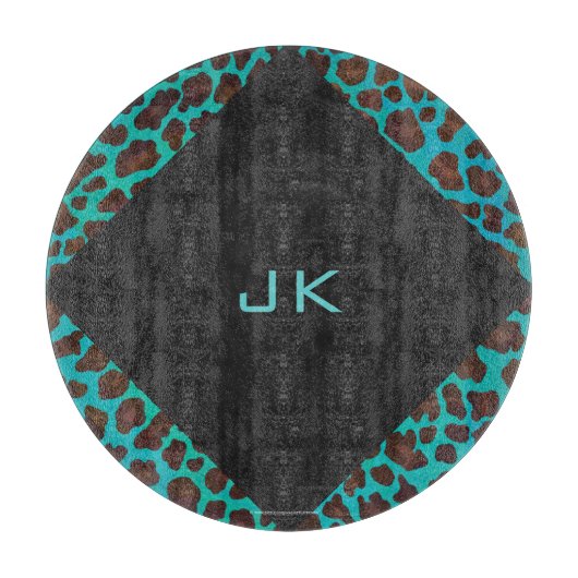 Monogram Blauwgroen en bruine luipaard Snijplank (Voorkant)