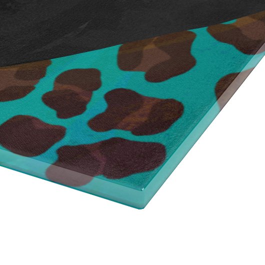 Monogram Blauwgroen en bruine luipaard Snijplank (Hoek)