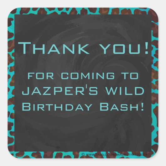 Monogram Blauwgroen en bruine luipaard Vierkante Sticker (Voorkant)