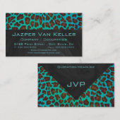 Monogram Blauwgroen en bruine luipaard Visitekaartje (Voorkant / Achterkant)