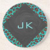 Monogram Blauwgroen en bruine luipaard Zandsteen Onderzetter (Voorkant)
