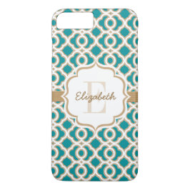 Monogram Blauwgroen en Gold Quatrefoil Case-Mate iPhone Case