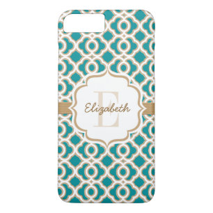 Monogram Blauwgroen en Gold Quatrefoil Case-Mate iPhone Case