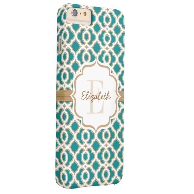 Monogram Blauwgroen en Gold Quatrefoil Case-Mate iPhone Case (Achterkant/Rechts)
