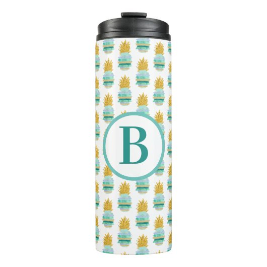 Monogram Blauwgroen en goudanananas Thermosbeker (Voorkant)