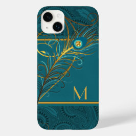 Monogram Blauwgroen en gouden Peacock Theme Case-Mate iPhone 14 Plus Hoesje