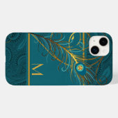 Monogram Blauwgroen en gouden Peacock Theme Case-Mate iPhone Case (Achterkant (horizontaal))