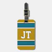 Monogram blauwgroen en goudsport Stripes Bagagelabel (Voorkant verticaal)