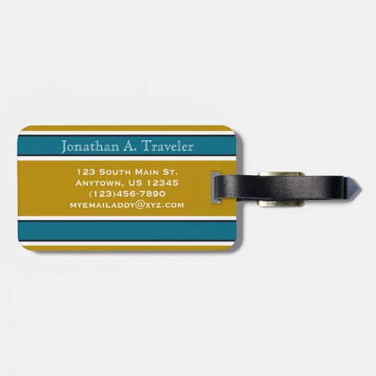 Monogram blauwgroen en goudsport Stripes Bagagelabel (Achterkant horizontaal)