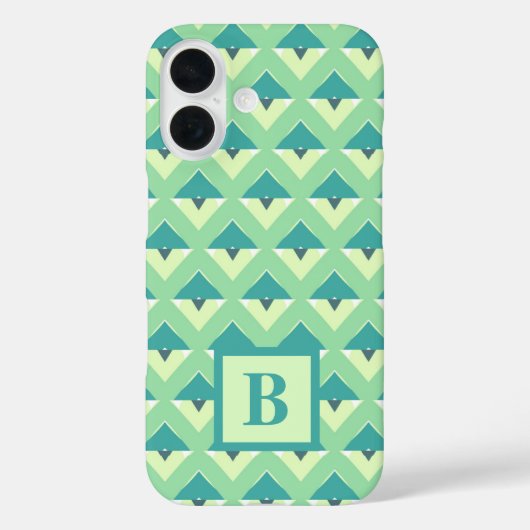 Monogram blauwgroen en groen Geometrisch Patroon Case-Mate iPhone Case (Achterkant)