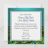 Monogram Blauwgroen en Groene Pacock Wedding Invit Kaart (Achterkant)