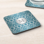 Monogram Blauwgroen en Silver Damask Onderzetter S (Linkerzijde)