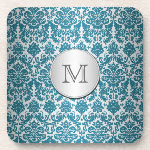 Monogram Blauwgroen en Silver Damask Onderzetter S
