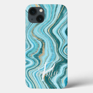 Monogram blauwgroen en Tan Agate Marble Abstracte Case-Mate iPhone Case
