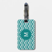 Monogram Blauwgroen en White Chevron Pattern Bagagelabel (Achterkant verticaal)