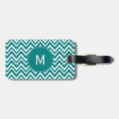 Monogram Blauwgroen en White Chevron Pattern Bagagelabel (Achterkant horizontaal)